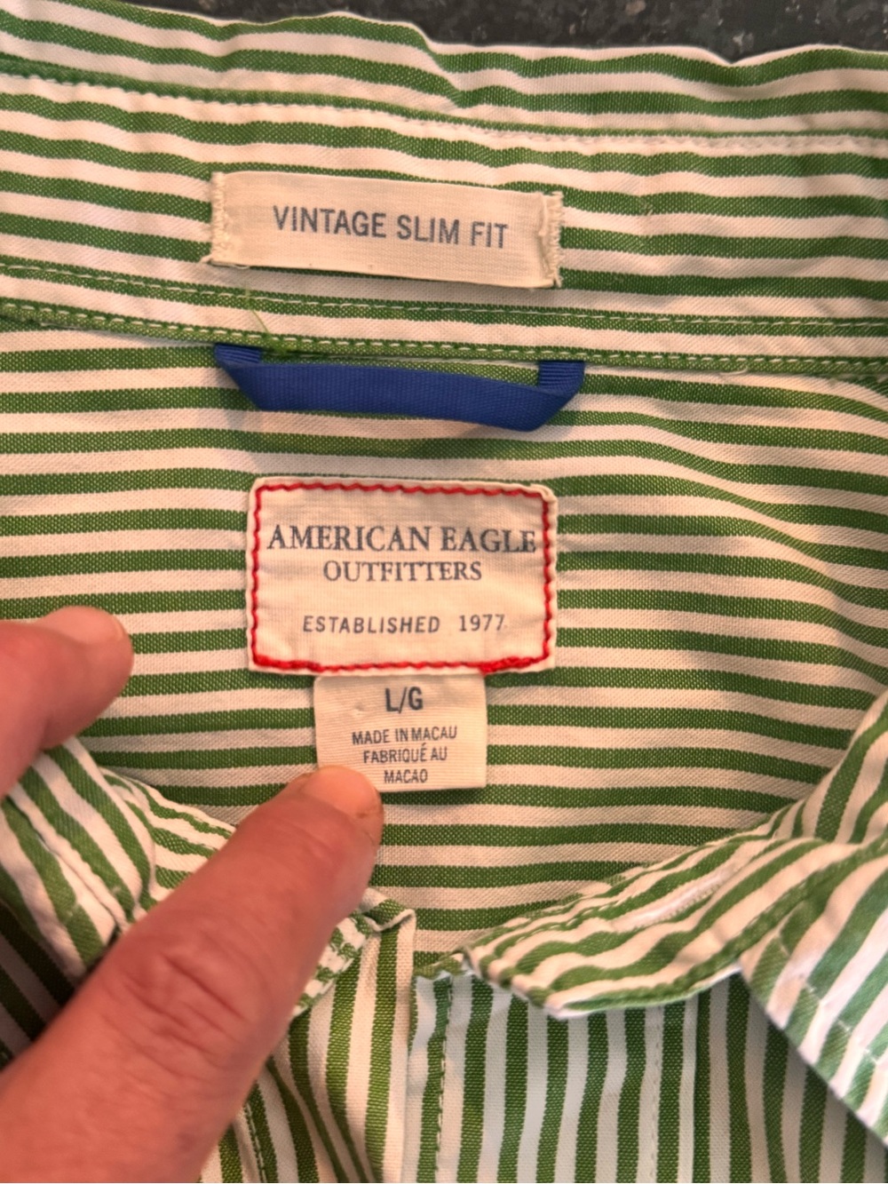 American Eagle Outfitters Green & White Striped Button-Up Shirt